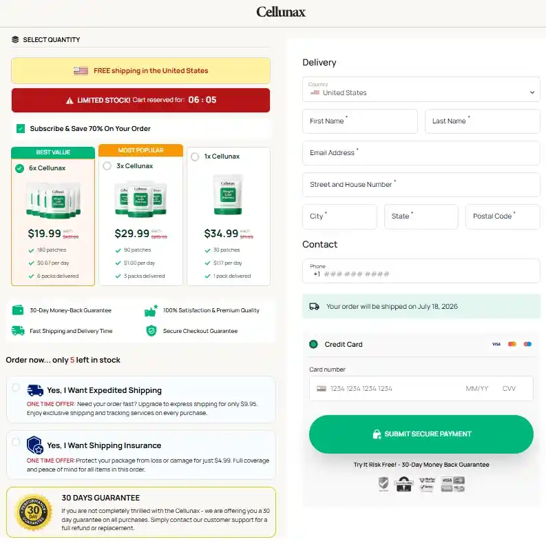 Cellunax Order Page